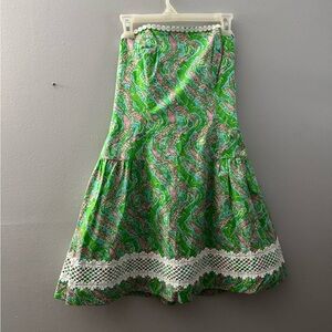 Lilly Pulitzer Green and Pink Paisley Midi Skirt
